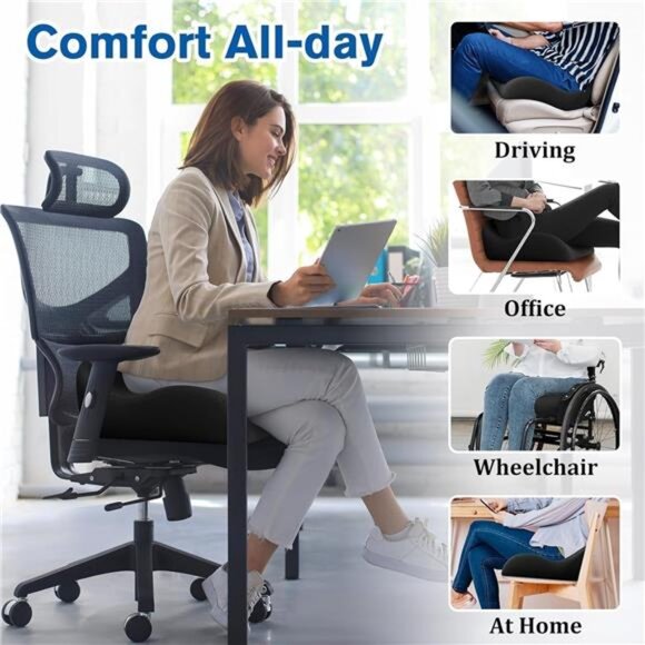 Memory Foam Seat Cushion for Office Chair Tailbone Back Pain Relief Car Desk - Picture 4 of 7